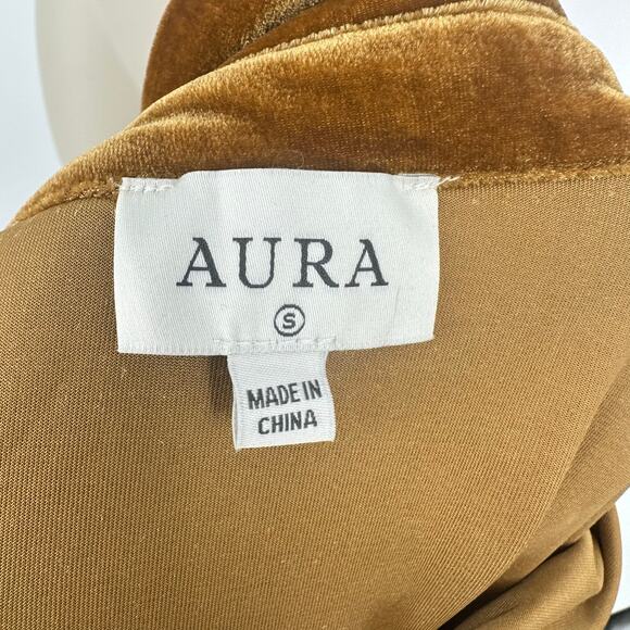 AURA Crushed Velvet Midi Shirt Dress Size S Belted Long Sleeve Honey Romantic - Picture 9 of 13